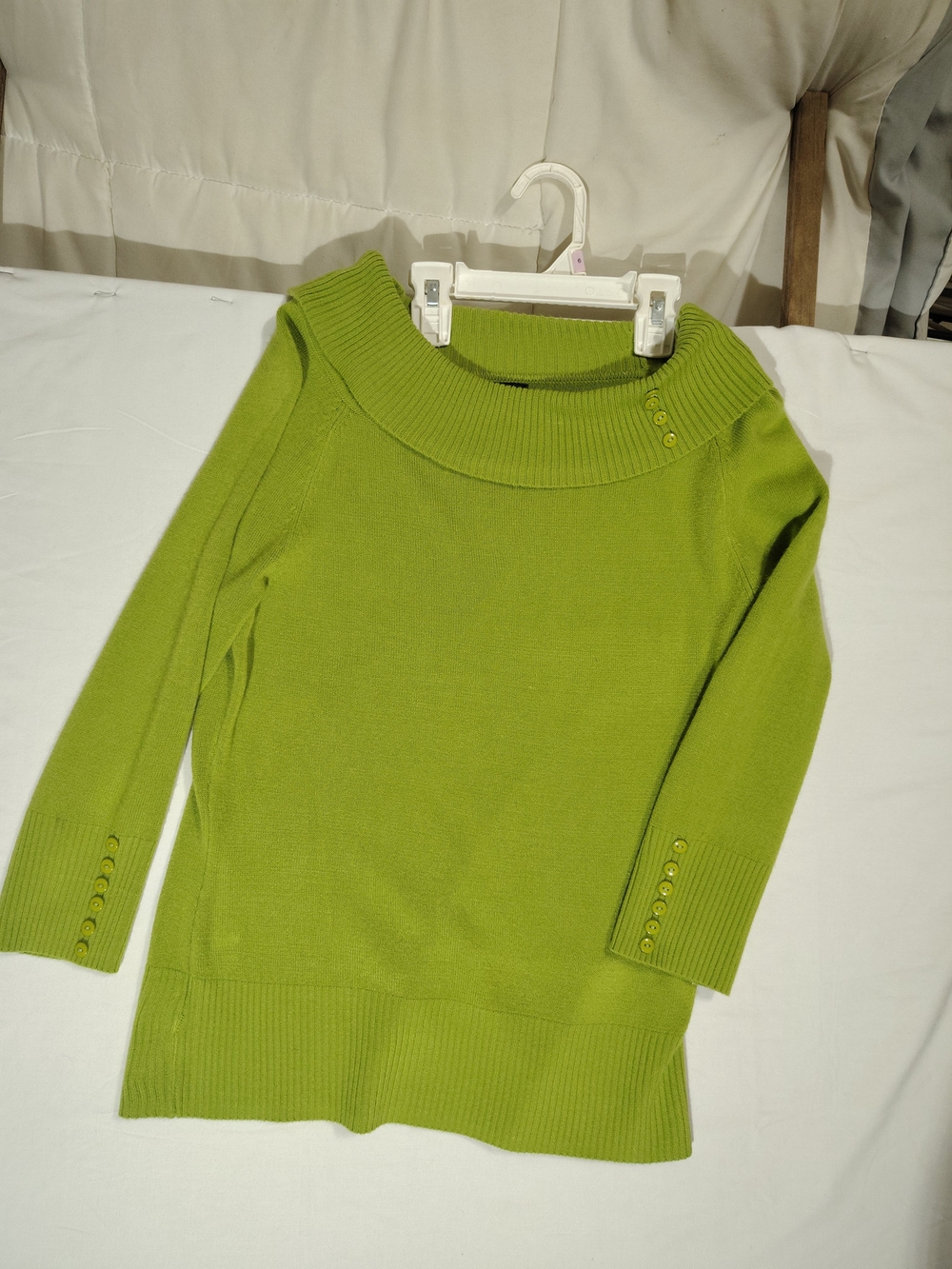 Petite Small Lime Green Knit Sweater with Button Accents